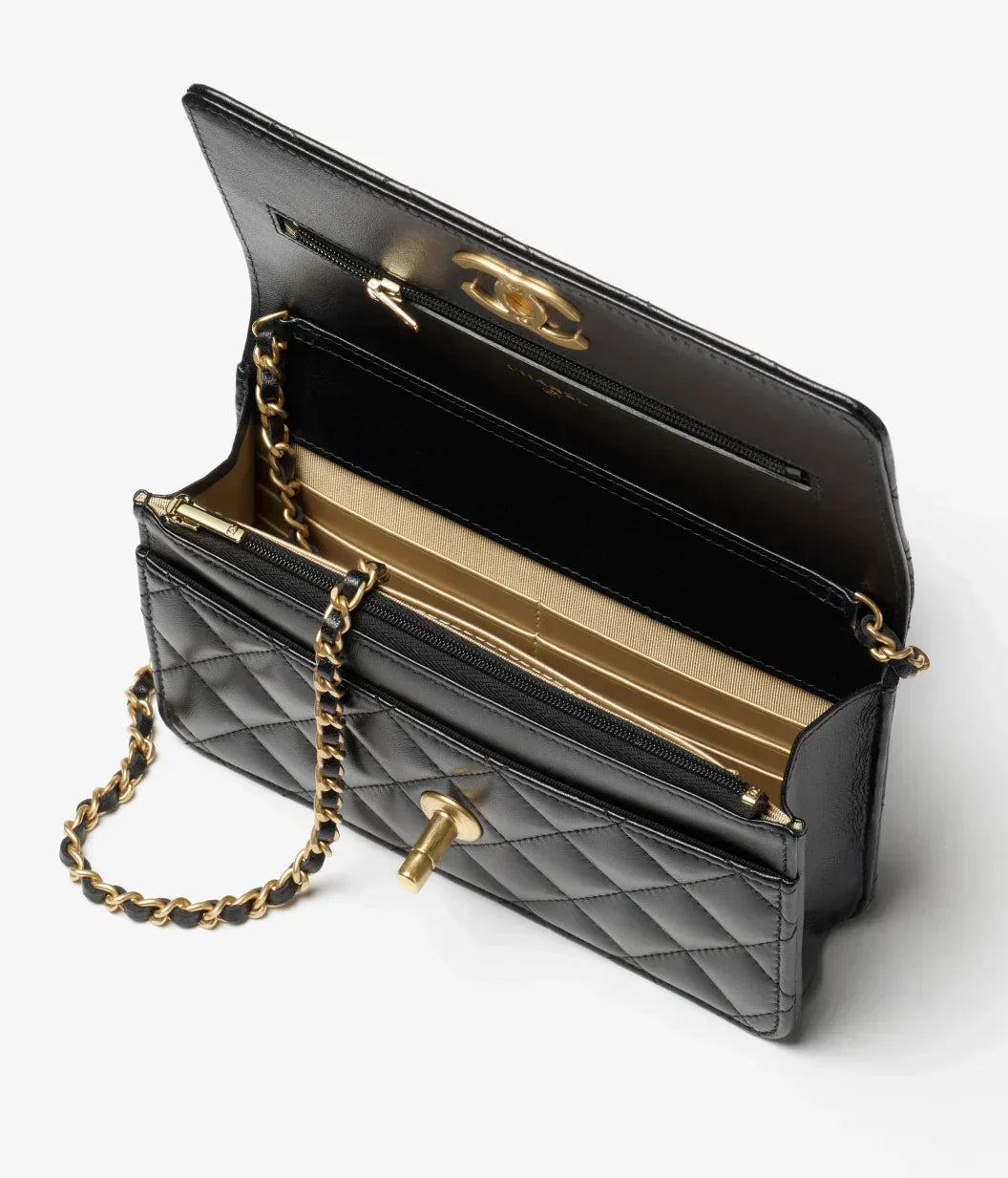 Portemonnee aan ketting Glanzend lamsleerparels goudkleurig metaal