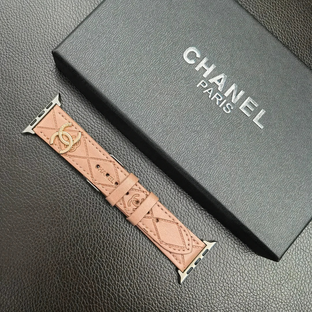 Luxusní zlatý 3D embosovaný kožený řemínek Apple Watch Monogram