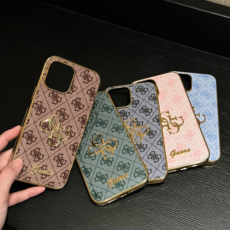 Funda de cuero para iPhone con logo dorado de Gue