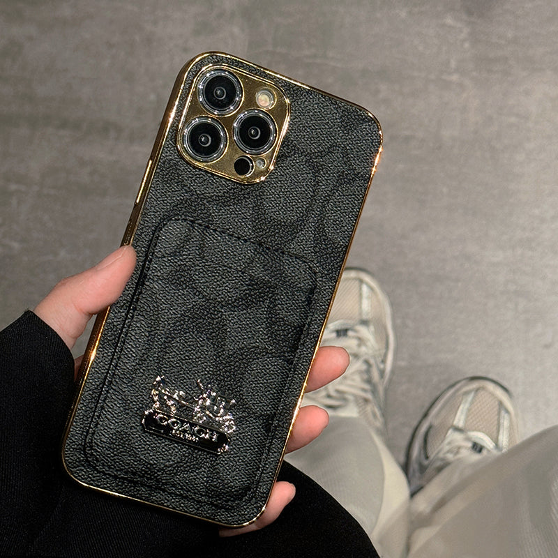 Klasikinis kortelių maišelio odinis iPhone dėklas