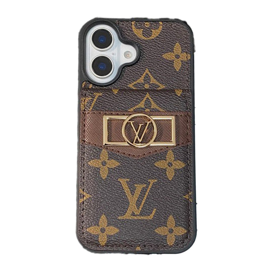 Luxuriöse iPhone-Hülle mit Kartenetui und goldenem Logo