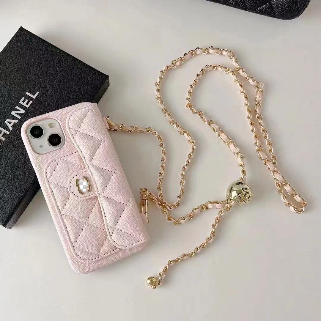 Luxusní peněženkové pouzdro na iPhone s řetízkem na ruku/přes tělo