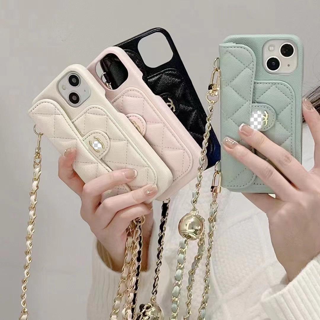 Luxusní peněženkové pouzdro na iPhone s řetízkem na ruku/přes tělo