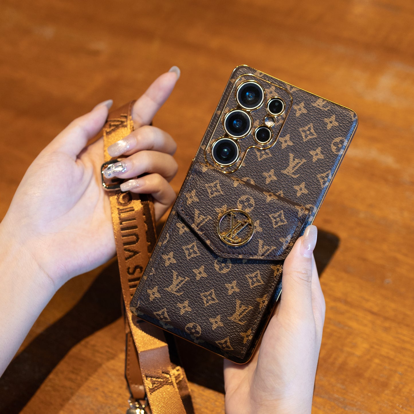Étui Samsung en cuir classique de luxe avec porte-cartes et sangle