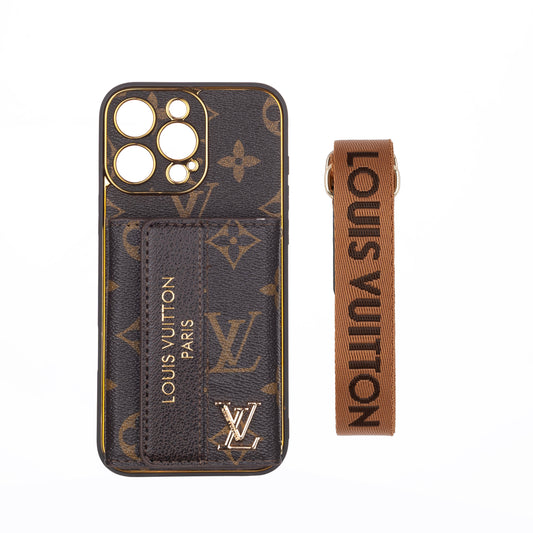 Luxuriöse iPhone-Hülle aus fortschrittlichem Leder mit Kartenhalter & Gurt