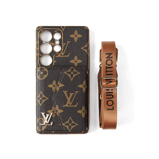 Husă avansată din piele pentru telefon Samsung cu portofel și curea.