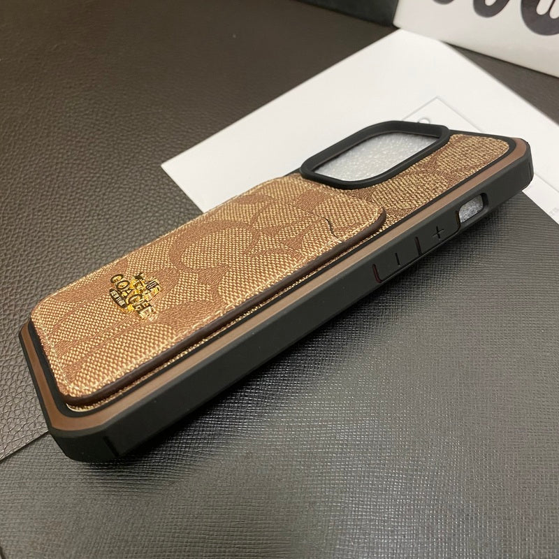 Klasické pouzdro na iPhone s držákem na kartu Coffee -KB241416