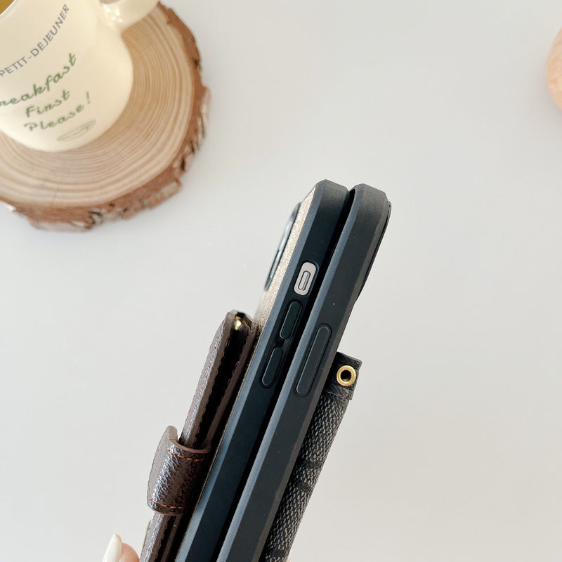 Klassische iPhone-Hülle mit Brieftasche und Umhängeriemen, Weiß -XK240402