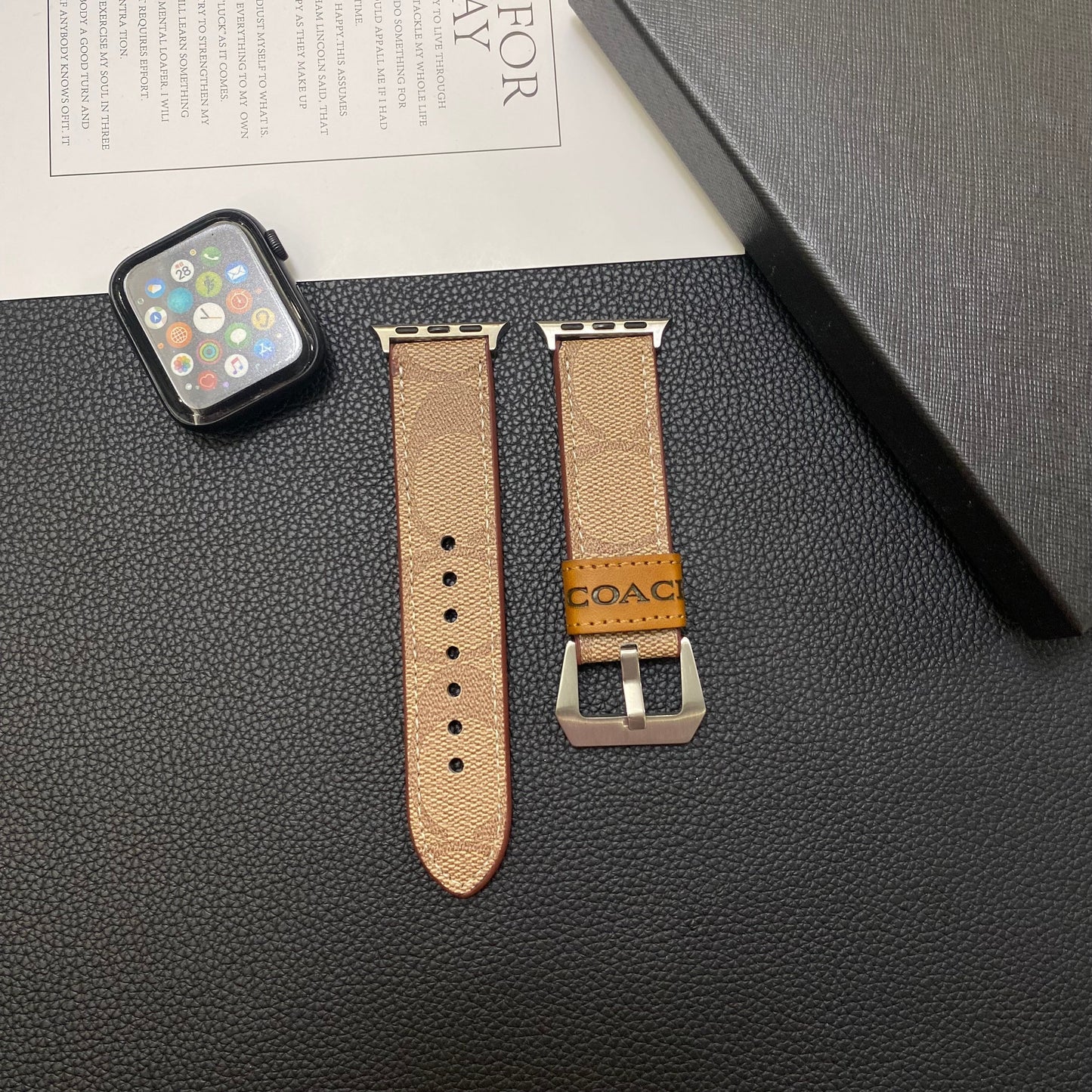 Skórzany klasyczny pasek do zegarka Apple Jasnobrązowy-YHK244221710