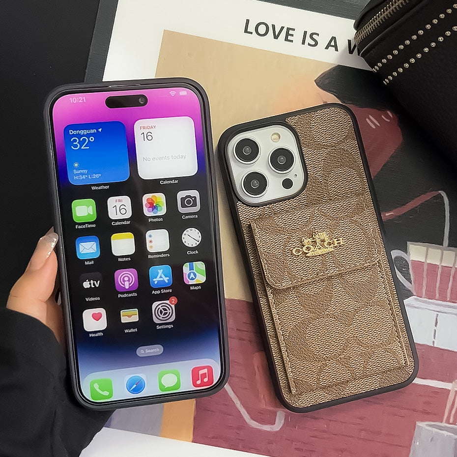 Klassische iPhone-Hülle mit Kartenhalter-Brieftasche Hellbraun -SZK240425