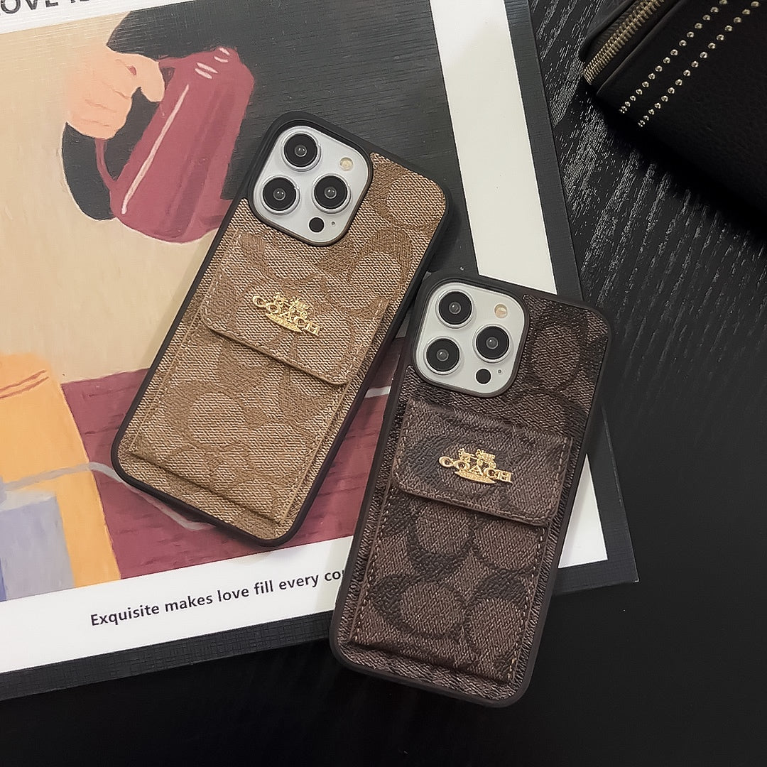 Klassische iPhone-Hülle mit Kartenhalter-Brieftasche Hellbraun -SZK240425