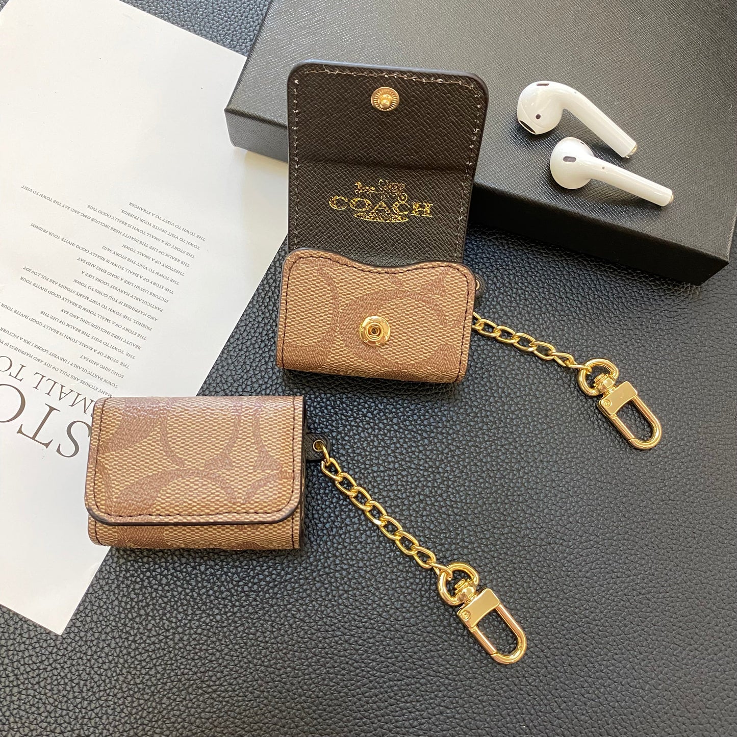 Luxusní klasická pouzdra AirPods Světle hnědá-YH240425