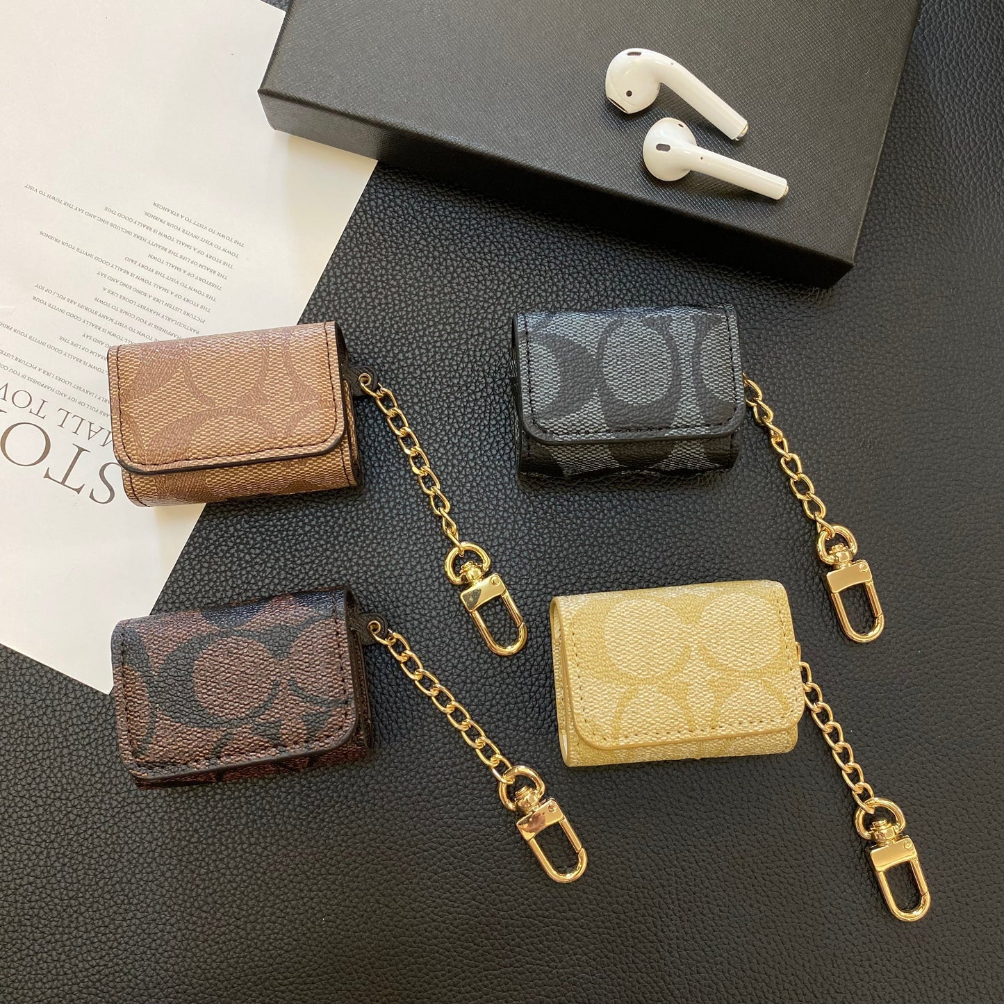 Luksusowe klasyczne etui na słuchawki AirPods Coffee-YH240425