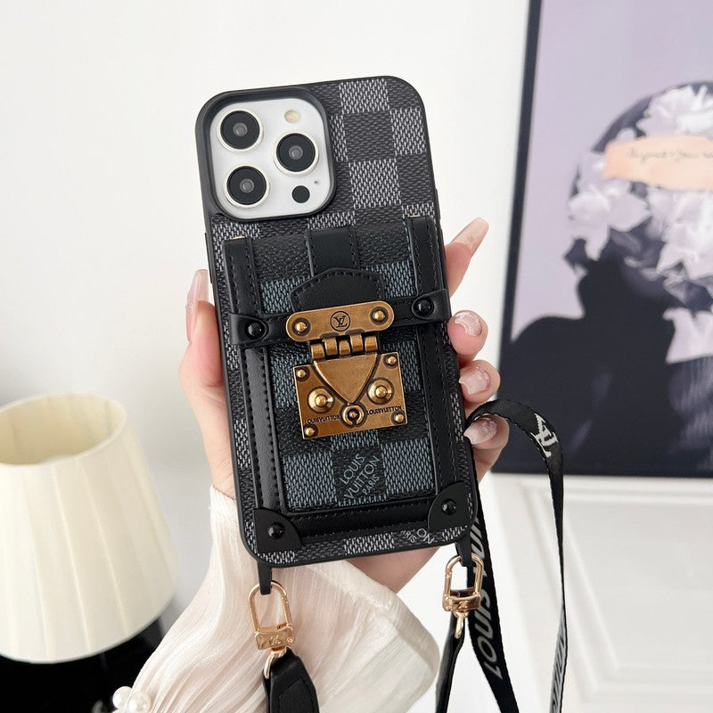 Luxusní černé & Bílé pouzdro na iPhone Crossbody Chain