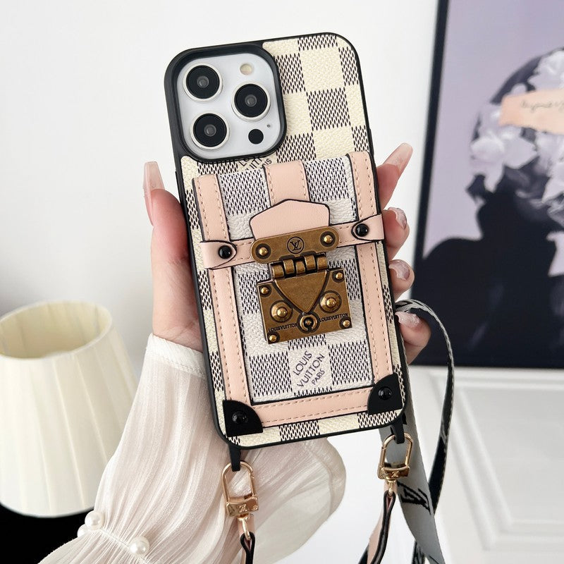 Luxusní černé & Bílé pouzdro na iPhone Crossbody Chain