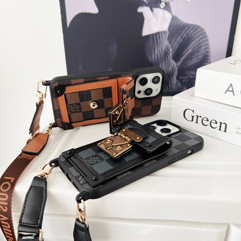 Luxusní černé & Bílé pouzdro na iPhone Crossbody Chain