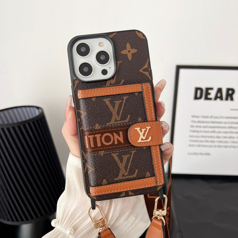 Luksus korttaskekæde Klassisk brunt iPhone-etui