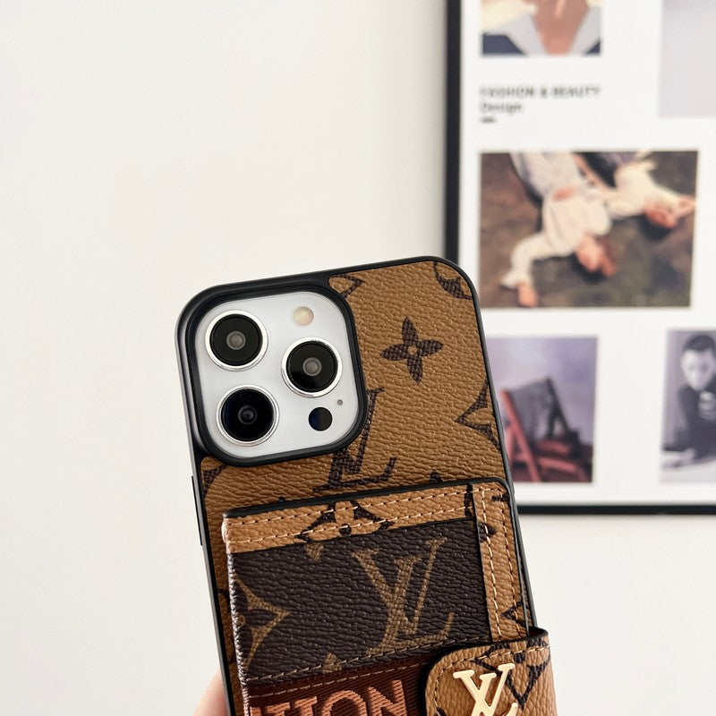 Luksus korttaskekæde Klassisk brunt iPhone-etui
