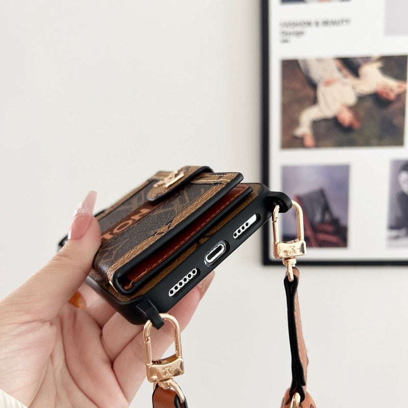 Luksus korttaskekæde Klassisk brunt iPhone-etui