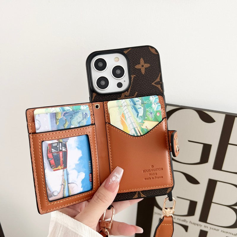 Luksus korttaskekæde Klassisk brunt iPhone-etui