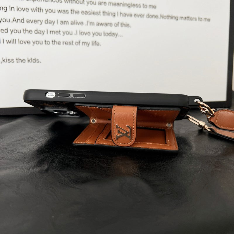 Luksus korttaskekæde Klassisk brunt iPhone-etui
