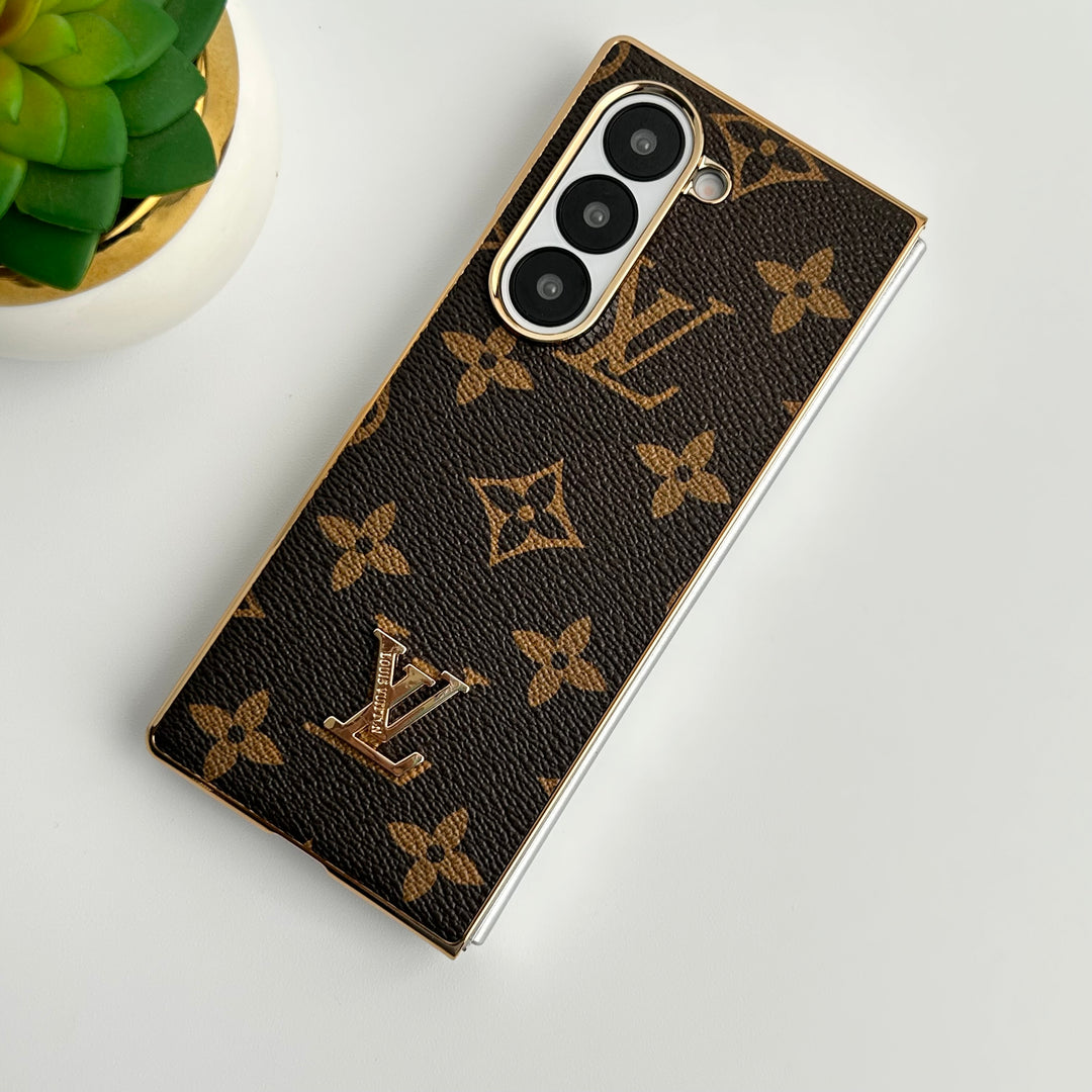 Funda de cuero chapada en oro de lujo para Samsung Galaxy Z Fold 6