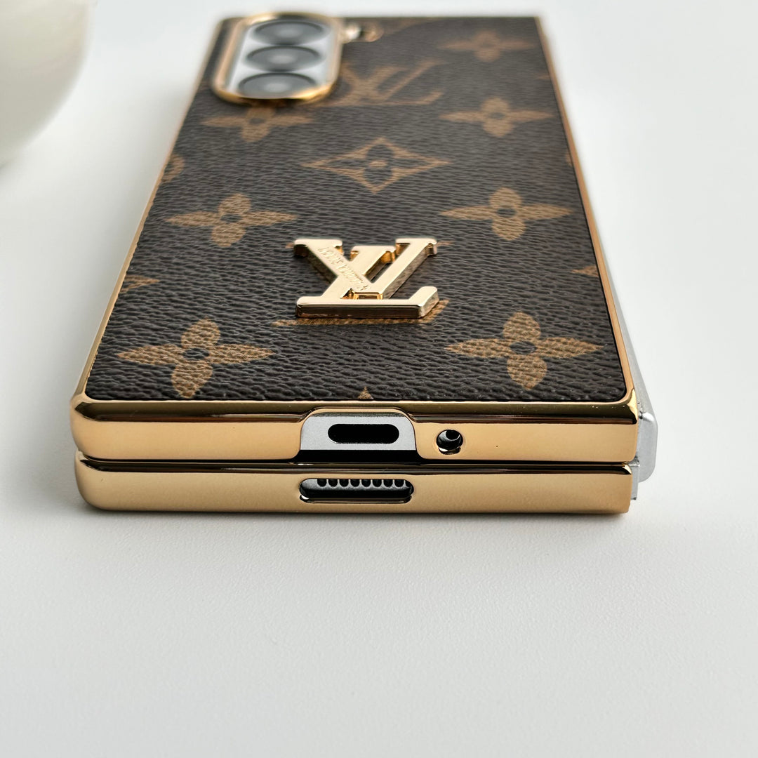 Funda de cuero chapada en oro de lujo para Samsung Galaxy Z Fold 6
