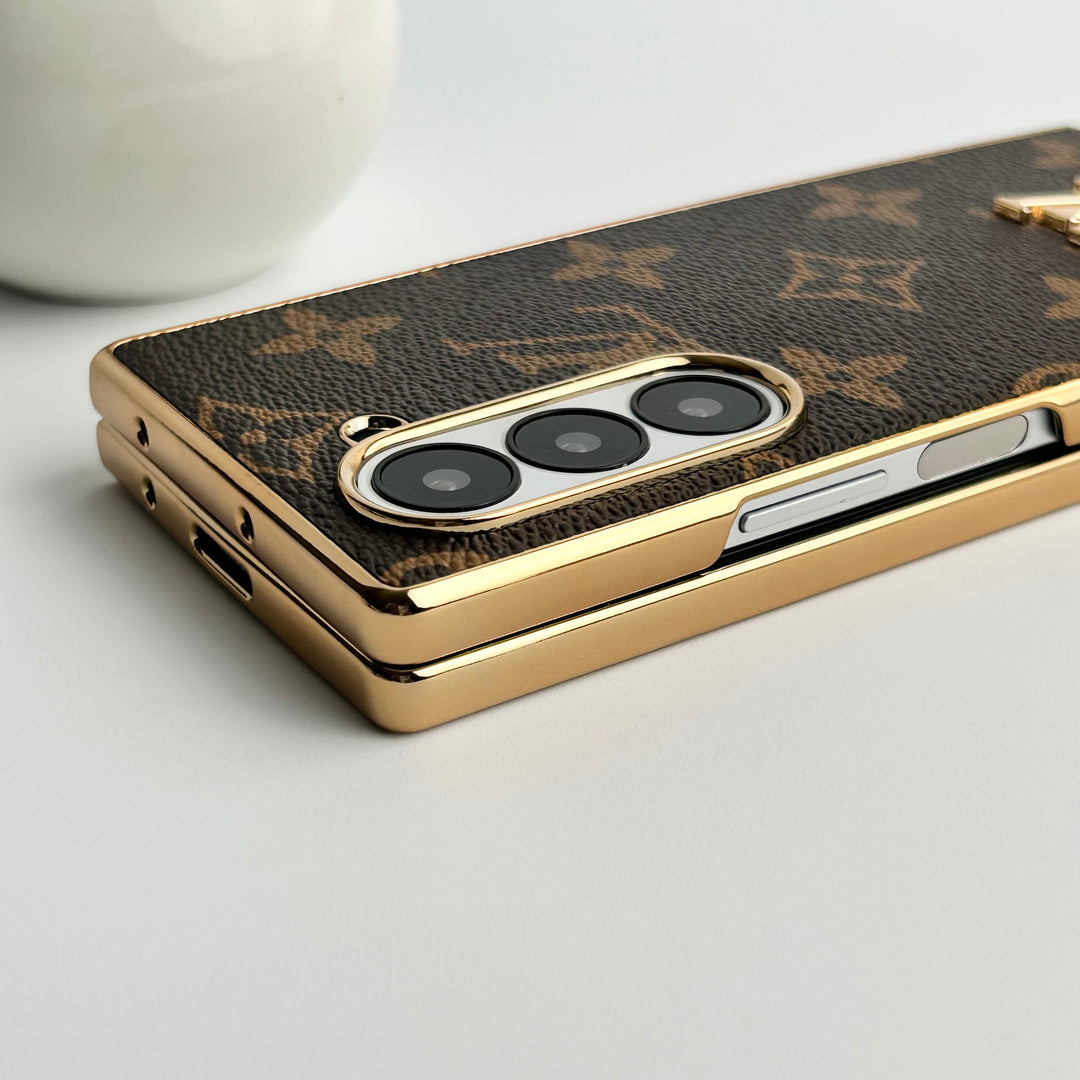 Funda de cuero chapada en oro de lujo para Samsung Galaxy Z Fold 6