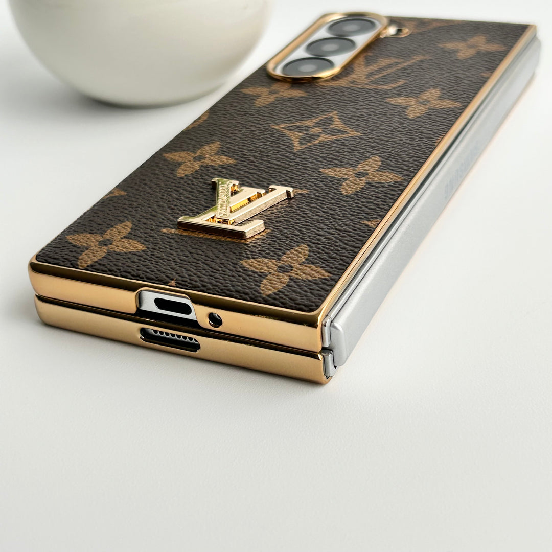 Funda de cuero chapada en oro de lujo para Samsung Galaxy Z Fold 6