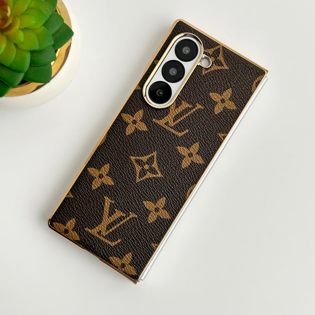 Funda de cuero chapada en oro de lujo para Samsung Galaxy Z Fold 6