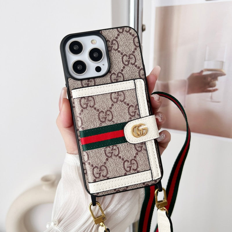 Klasyczne etui na iPhone'a z łańcuszkiem na karty Premium