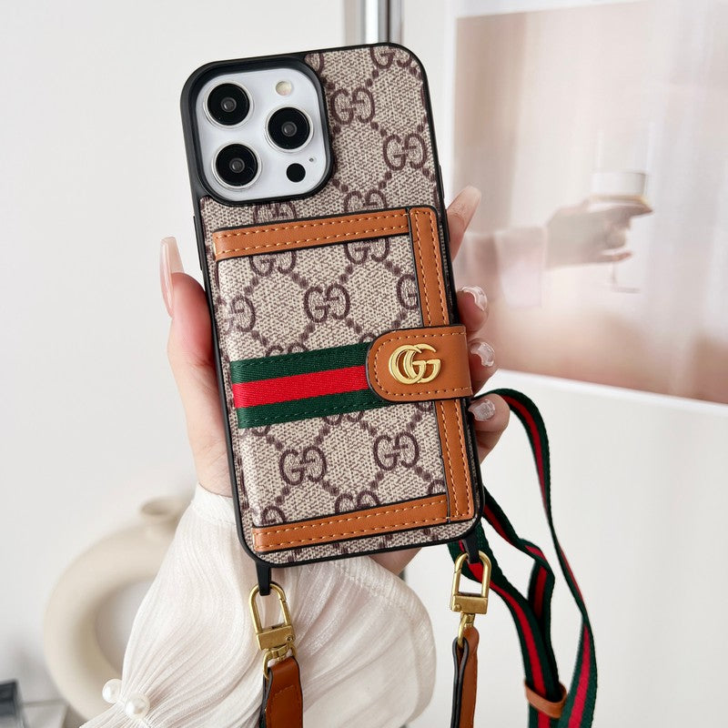 Klasyczne etui na iPhone'a z łańcuszkiem na karty Premium