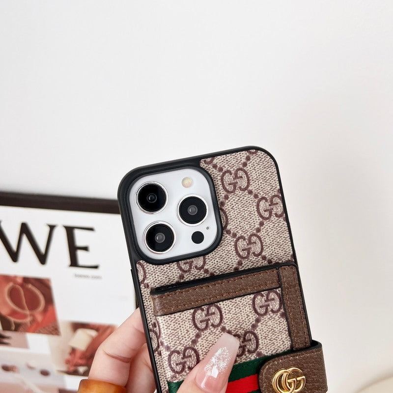 Klasyczne etui na iPhone'a z łańcuszkiem na karty Premium