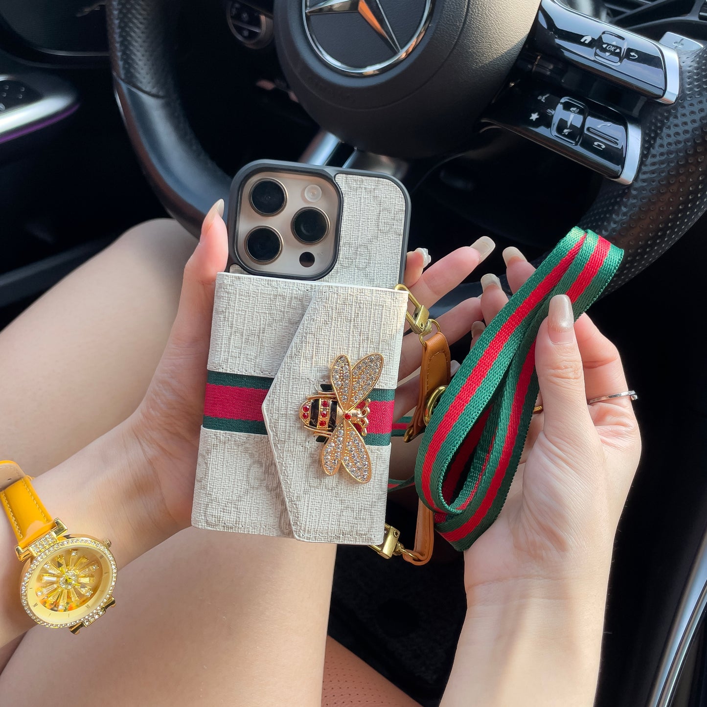 Wysokiej jakości zaawansowane etui Crossbody na iPhone'a z uchwytem na kartę  &  i paskiem na ramię