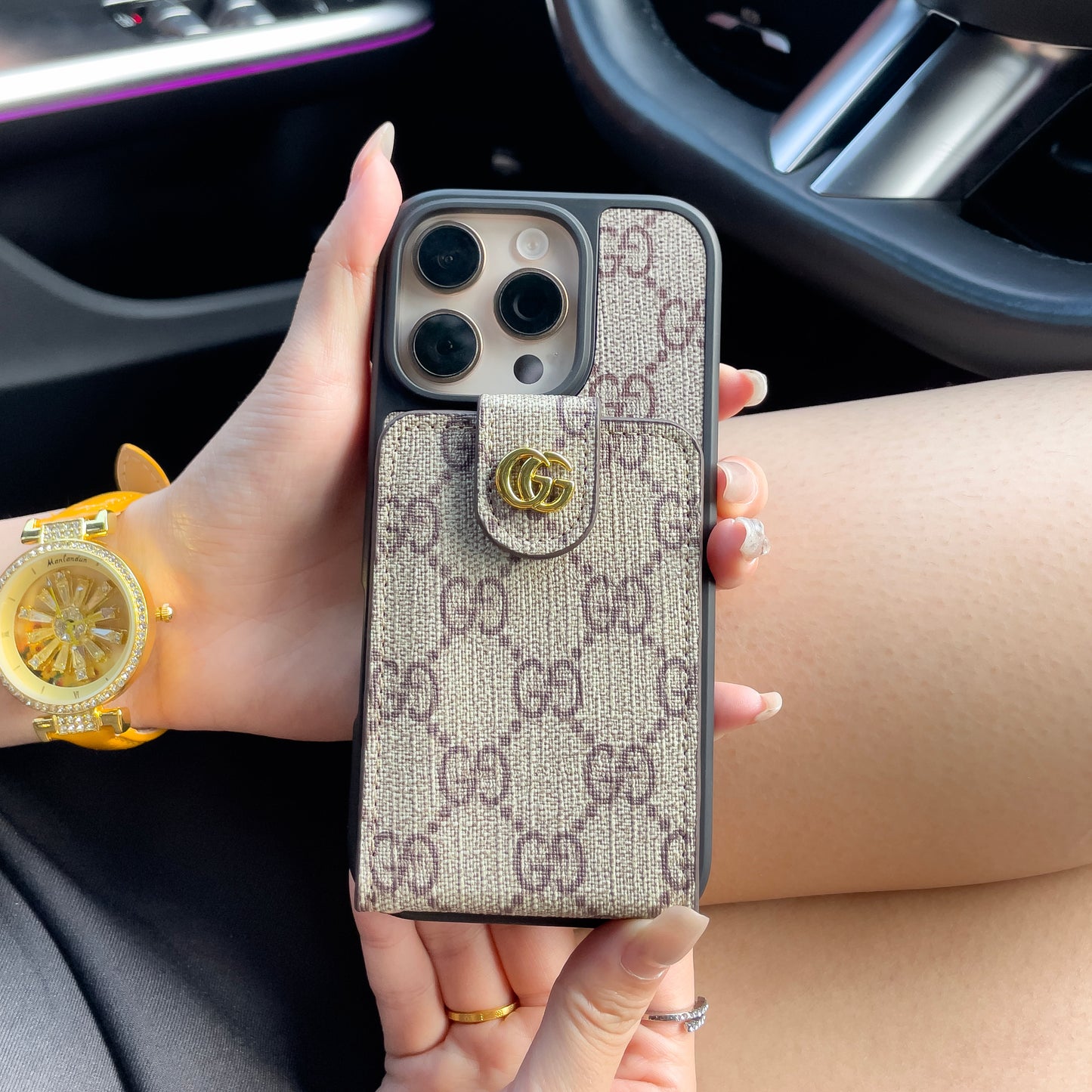 Luxusní crossbody pouzdro na iPhone s držákem karty & řemínkem