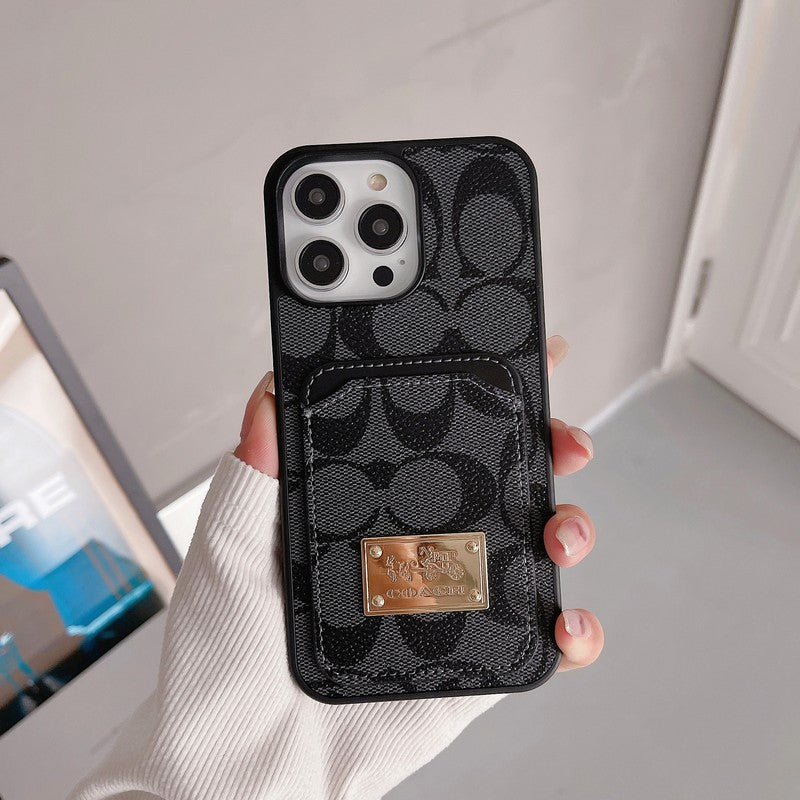 Klasikinis kortelių maišelio odinis iPhone dėklas