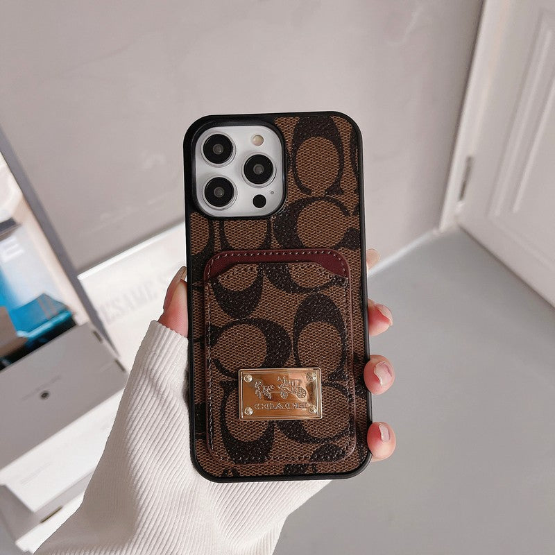Klasikinis kortelių maišelio odinis iPhone dėklas