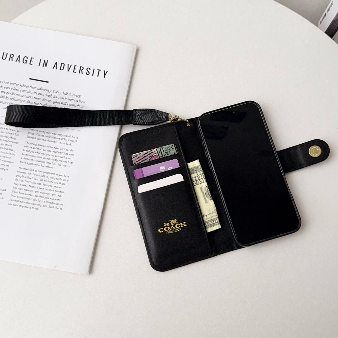 „CO Luxury Pattern“ piniginės „iPhone“ dėklas su kortelės laikikliu ir dirželiu