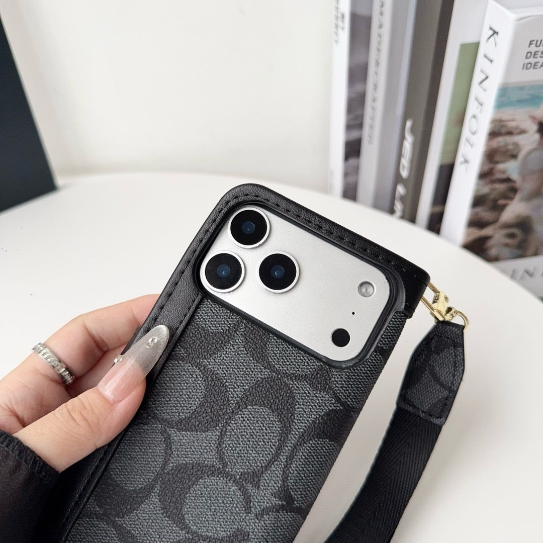 „CO Luxury Pattern“ piniginės „iPhone“ dėklas su kortelės laikikliu ir dirželiu