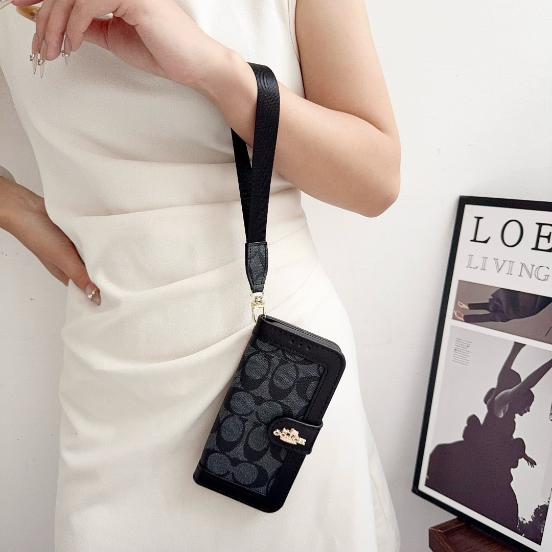 „CO Luxury Pattern“ piniginės „iPhone“ dėklas su kortelės laikikliu ir dirželiu