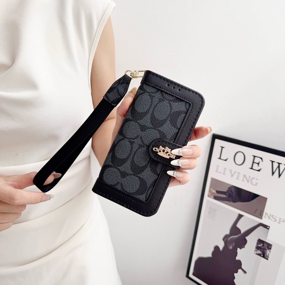 „CO Luxury Pattern“ piniginės „iPhone“ dėklas su kortelės laikikliu ir dirželiu
