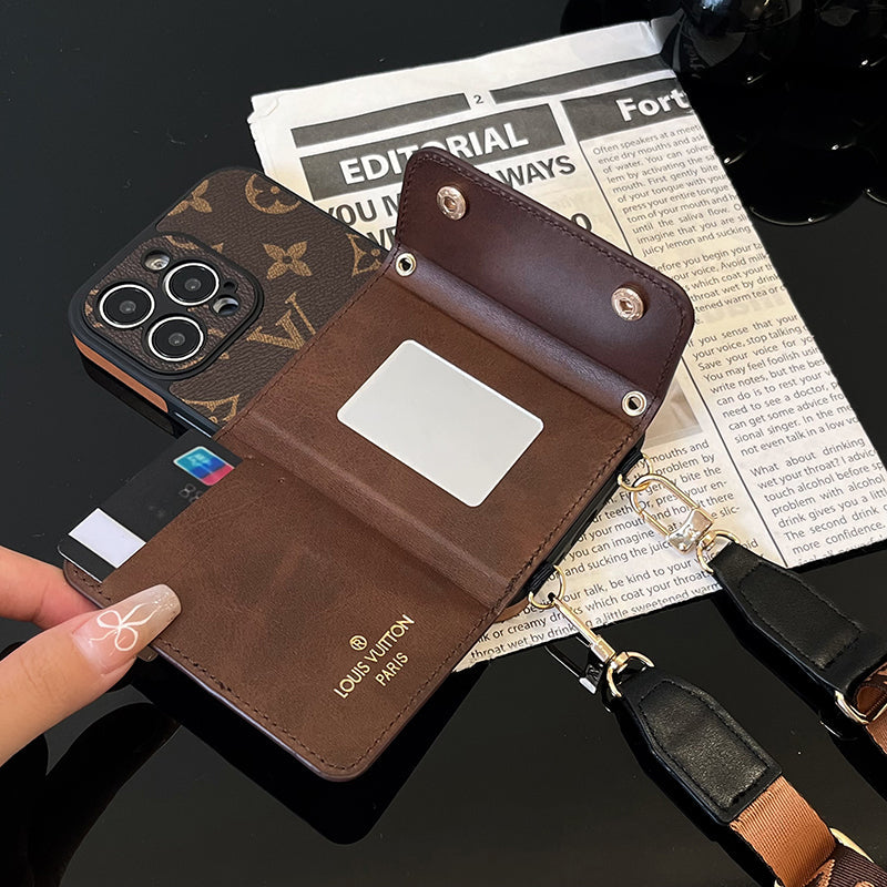 Husă maro pentru iPhone cu lanț de geanți de lux