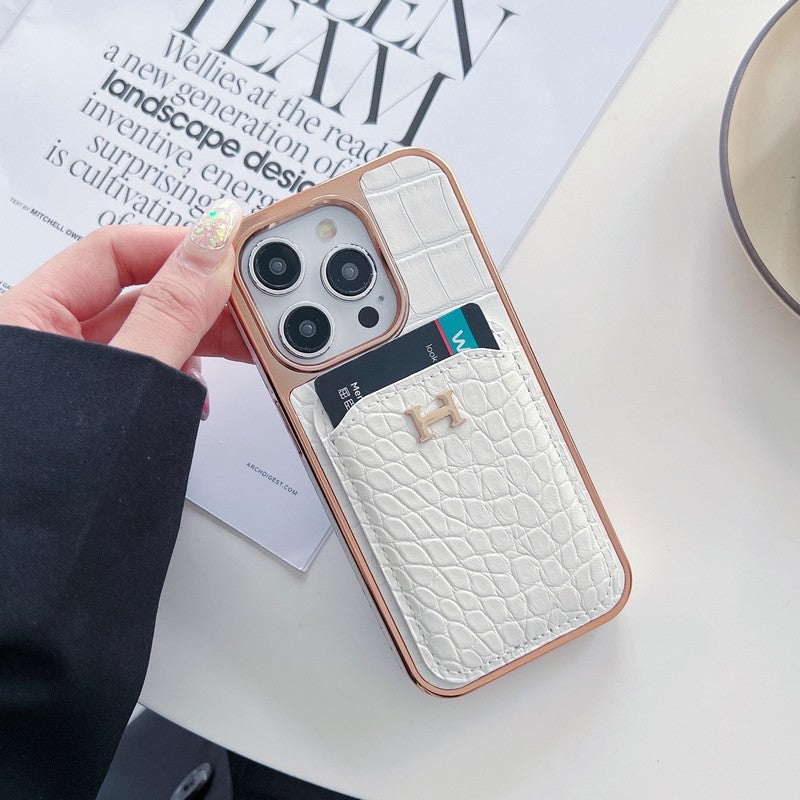 H Rose Gold kožené pouzdro na iPhone