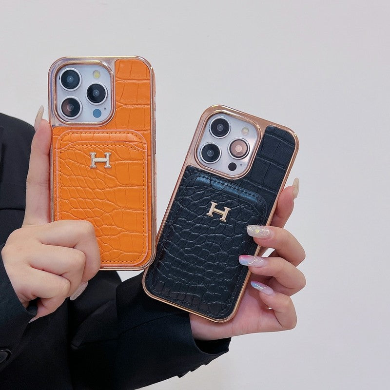 H Rose Gold kožené pouzdro na iPhone