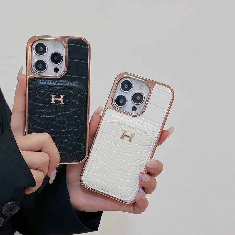 H Rose Gold kožené pouzdro na iPhone
