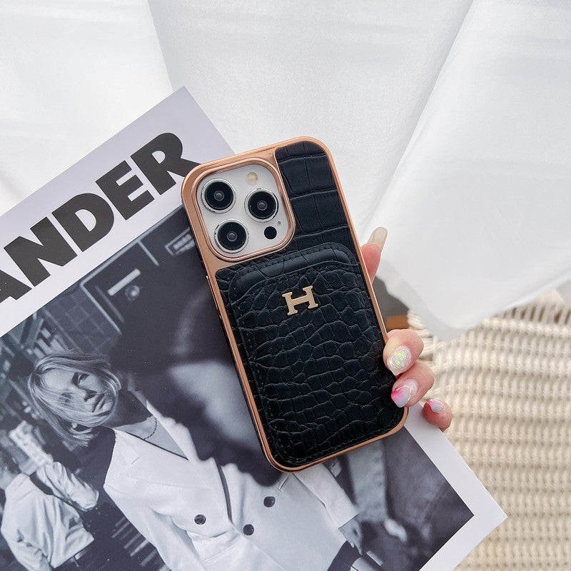 H Rose Gold kožené pouzdro na iPhone