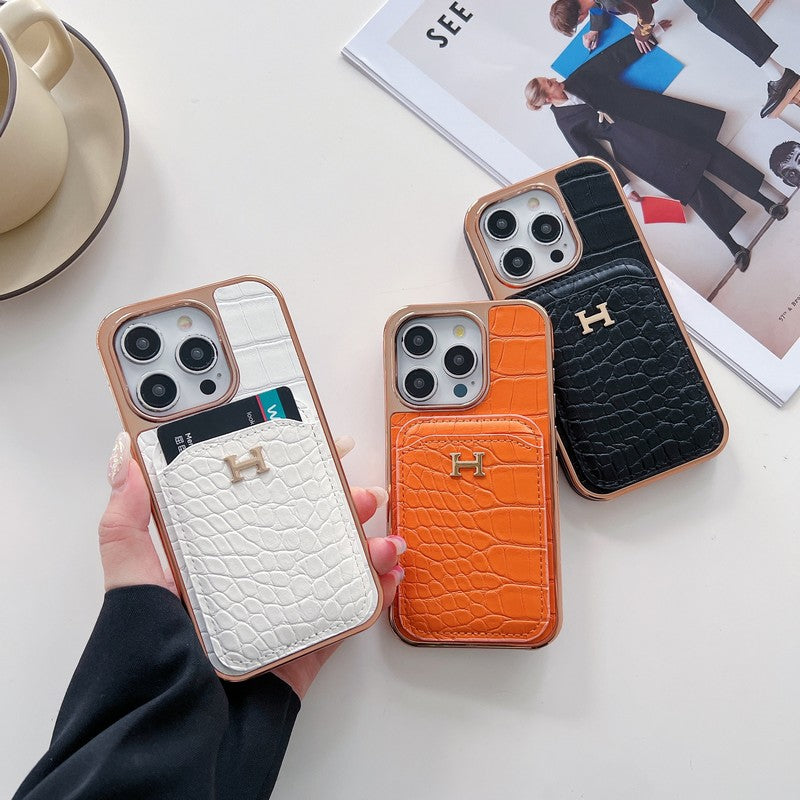 H Rose Gold kožené pouzdro na iPhone