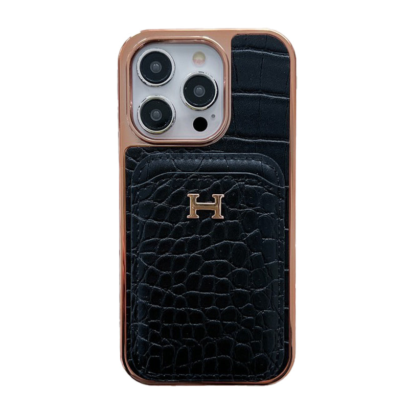 H Rose Gold kožené pouzdro na iPhone