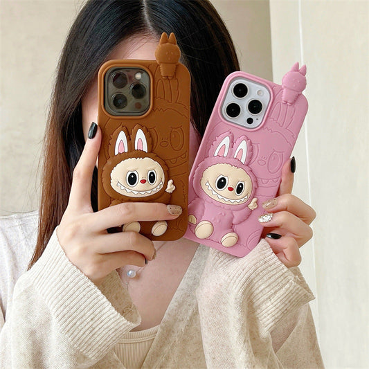 Cute Cartoon Labubu 3d Silicon Case |ブラウン ピンク - iPhone ケース