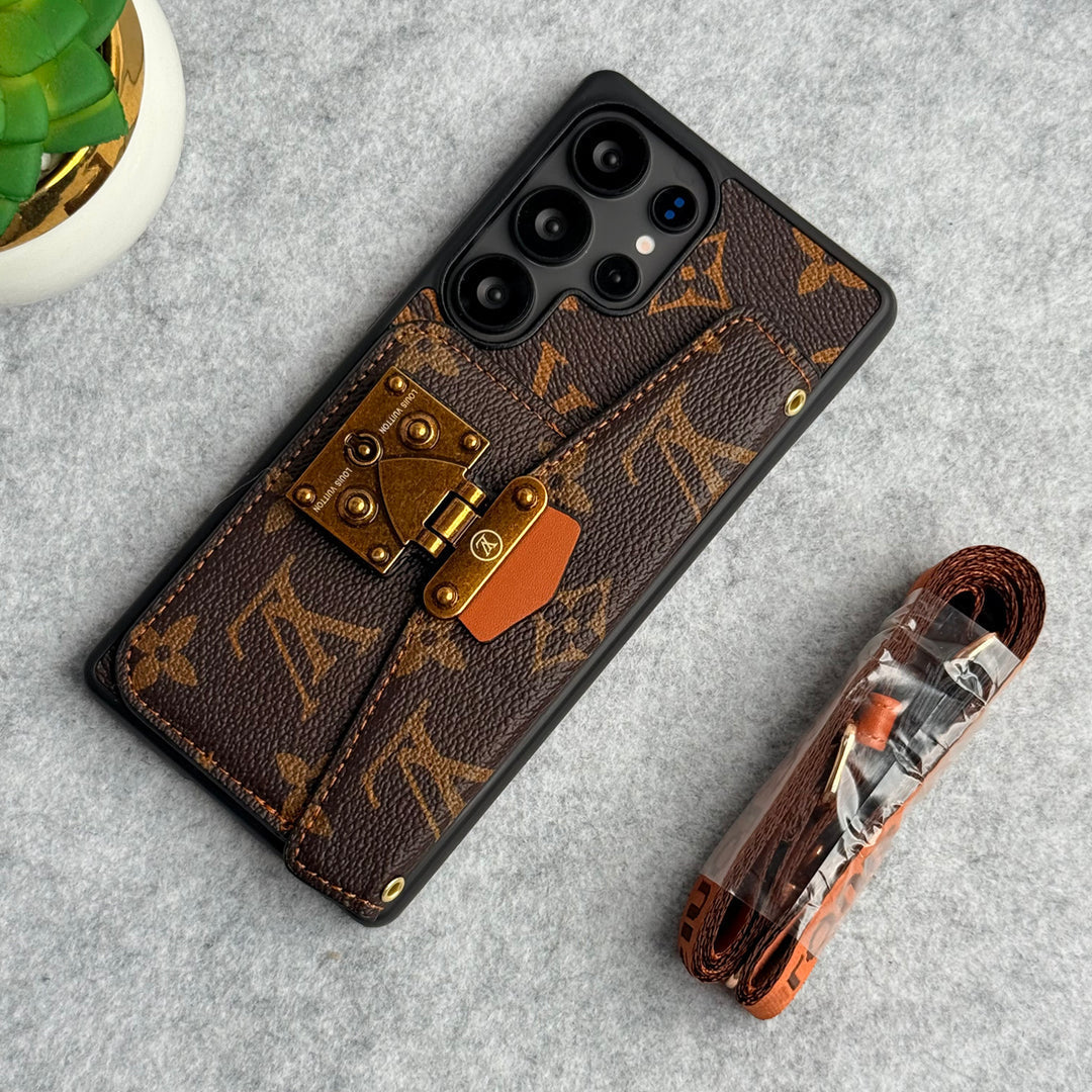 MÆRKE LÆDER KORTHOLDER SLOT LOCK SLING CASE TIL SAMSUNG GALAXY